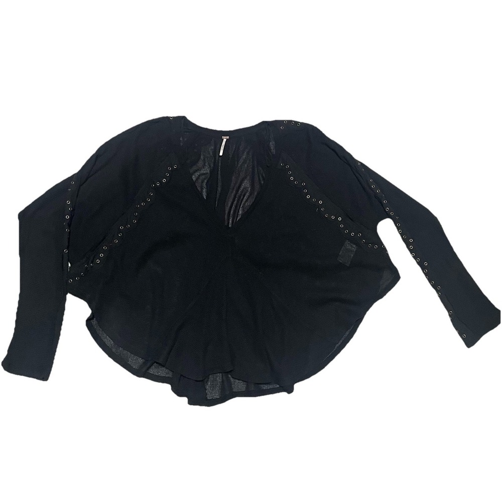 Free People Hey Stud Long Sleeve Lightweight Oversized Cotton Top Size M Goth - Picture 3 of 14